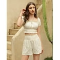 thumbnail image 5 of Women's Two Piece Outfits Elastic High Waisted Shorts Off Shoulder Ruffle Crop Top Casual Short Pant Sets, 5 of 9