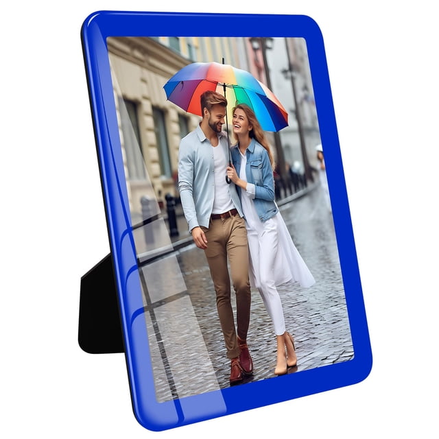 Portarretrato Bluesun azul de vidrio 5x7 para pared y mesa