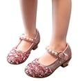 thumbnail image 2 of Gpaecead Girls Sequin Pearl Princess Dance Shoes Solid Color Non Slip Low Heel Performance Shoes For Kids, Pink, 2 of 8