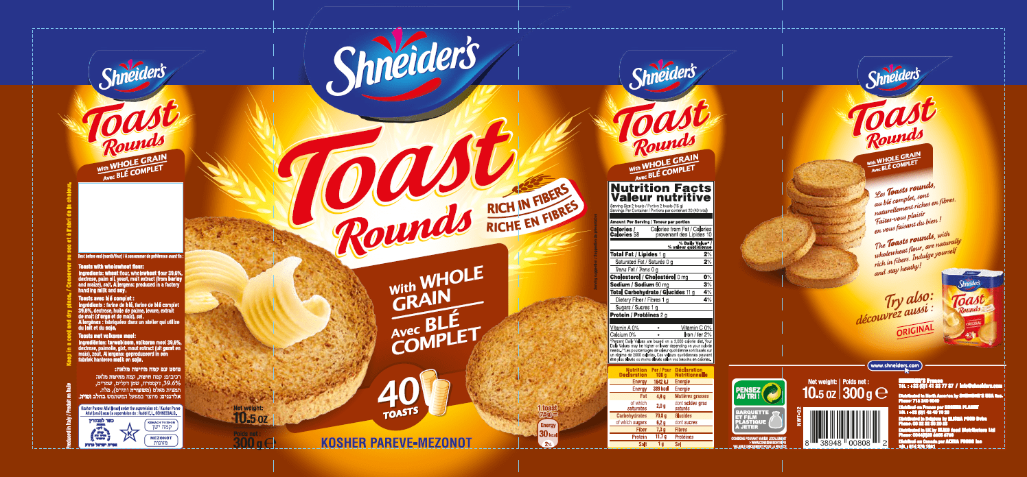 Shneider's Toasts ronds à grains entiers 300g Toasts ronds à grains entiers