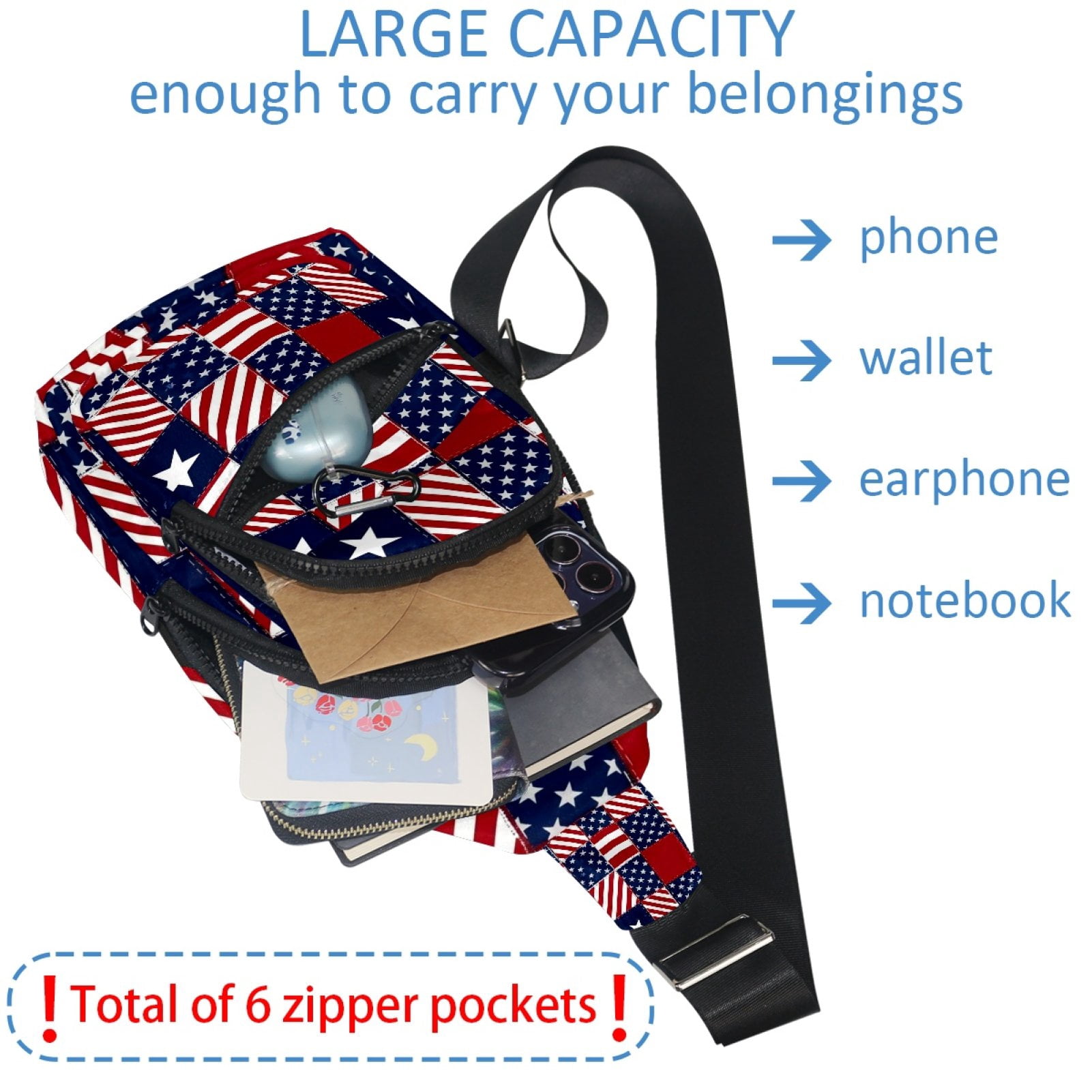 ERJLKXP Independence Day Usa Flag Small Mens Women Crossbody Chest Bag, Travel Over Shoulder Sling Bag Backpack Men Side Bag,Daypack