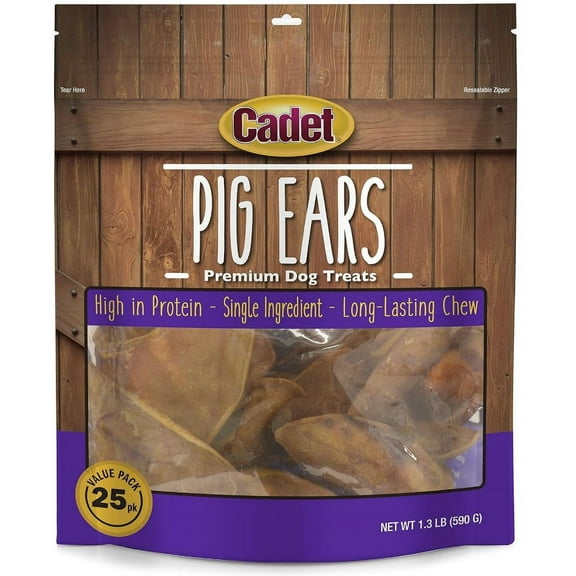 Cadet Premium Pig Ear Treats [Dog Meat and Jerky Treats, New Dog Supplies, Cadet, Dog Supplies] 25 count