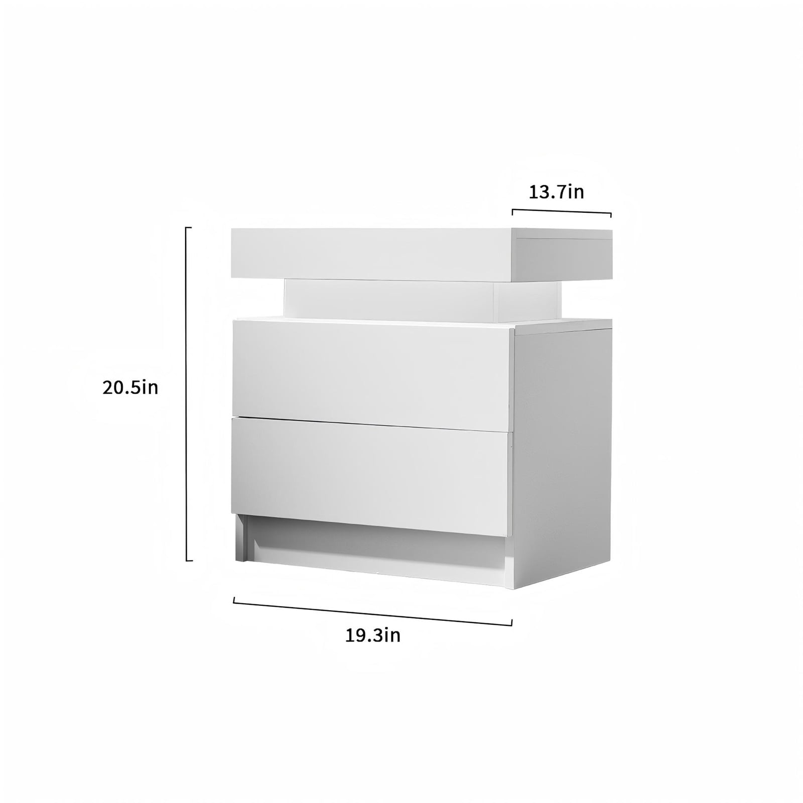 Hommoo Nightstand LED Bedside Table Cabinet with 2 Drawers Lights, Modern End Side for Bedroom, White