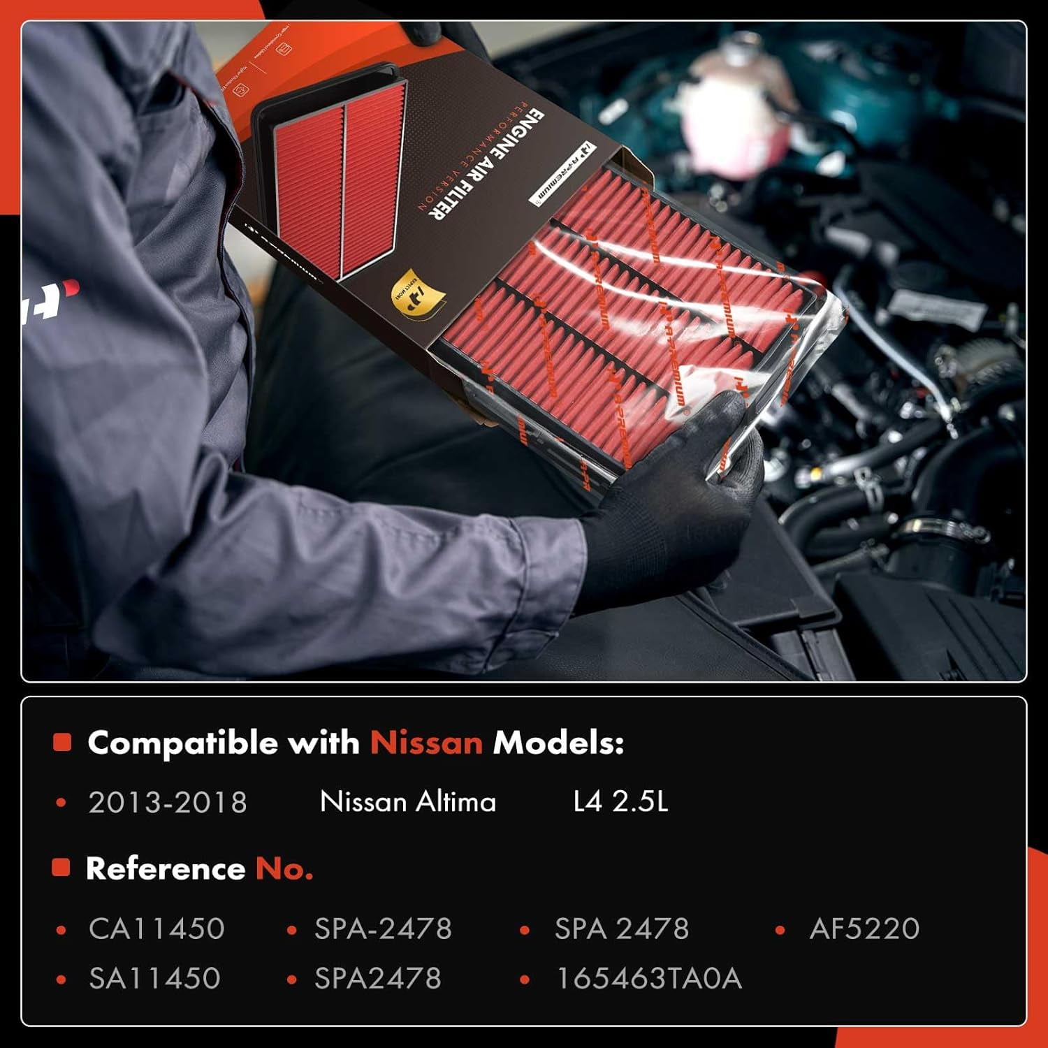 A-Premium 2-PC Pre-oiled Engine Air Filter Compatible with Nissan Altima 2013-2018 2.5L, Replace# SPA2478, 165463TA0A