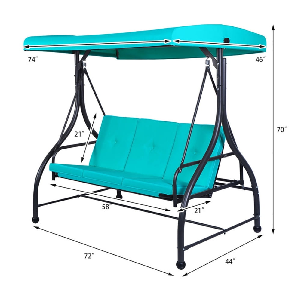 Aimee Lii 3 Seats Converting Outdoor Swing Canopy Hammock with Adjustable Tilt Canopy, Swing Chair Outdoor, Turquoise Aimee Lii 3 Seats Converting Outdoor Swing Canopy Hammock with Adjustable Tilt Canopy, Swing Chair Outdoor, Turquoise