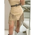 thumbnail image 5 of Women's Fringe Square Neck Bodycon Mini Dress Belted with Fringe for Party Night Out 100% Polyester Sleek Silhouette, 5 of 8
