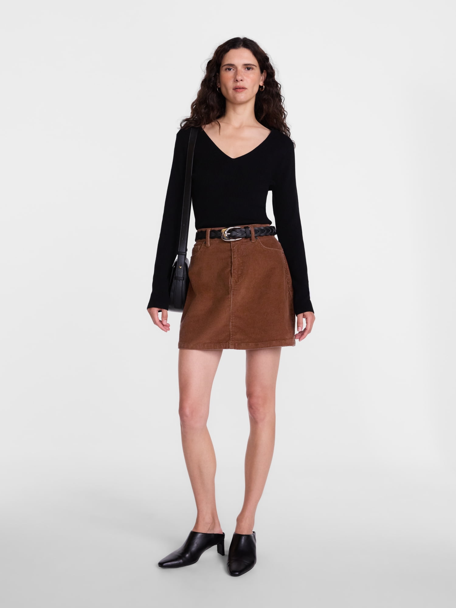 Scenario Women's V-Neck Ribbed Sweater with Long Sleeves, Lightweight, Sizes XS-XXXL