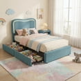 thumbnail image 1 of Yiwa Upholstered Boucle Platform Bed, LED Headboard Frame with 2 Storage Drawers and Wood Slats, No Box Spring Needed, 1 of 7