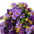 thumbnail image 4 of Cesta colgante de flores artificiales para exteriores, planta en maceta falsa, arreglo floral artificial para jardín, balcón, patio, casa, porche, exteriores, verano, color morado, 4 of 7