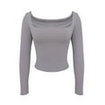 thumbnail image 6 of Riforla Women's Sexy Long Sleeve Crop Top Square Neck Double Lined Basic Slim Fit T Shirt T Shirts Men Work T Shirts Grey XL, 6 of 7