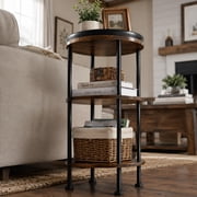Side Table, Small Round End Table for Narrow and Small Space, 3-Tier Round Accent Couch Beside Table, Modern Side Table Corner Sofa Table Nightstand for Living Room Bedroom (Rustic Brown)