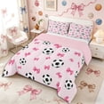 thumbnail image 3 of Meiyoeat Cute Soccer Ball Queen Comforter Set 3 Pieces, Pink Bow Print Comforter Sets Queen for Bedroom,Pink Reversible, 3 of 6