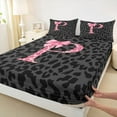 thumbnail image 3 of Homewish Cheetah Print Letter Twin Sheet Sets, Pink Bowknot Monogrammed P Twin Fitted Sheet, Modern Fashion Style Flat Sheet, Luxury Bedroom Decor, 3-Piece, 3 of 7
