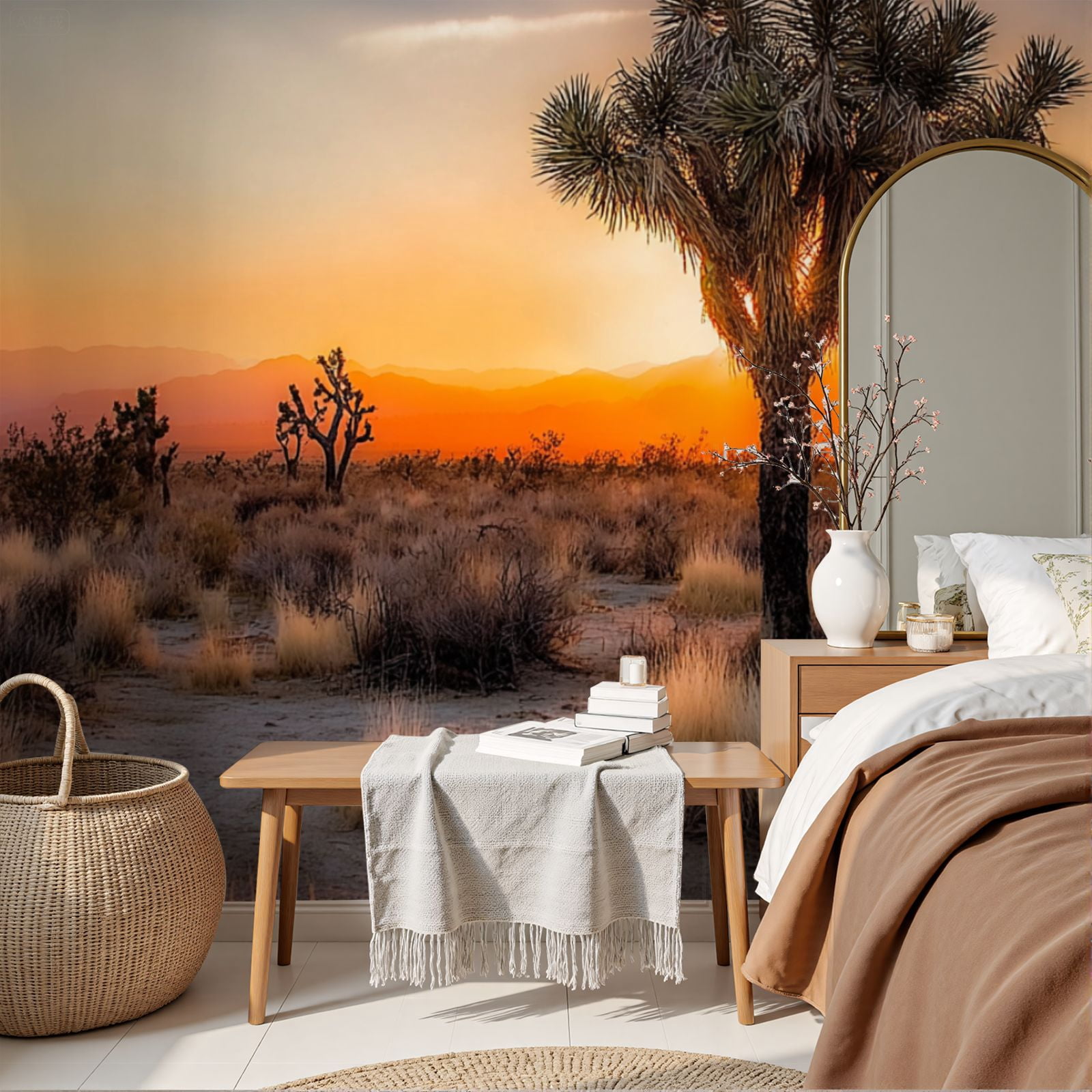 Wallpaper Sunset desert landscape Joshua Tree National Park Peel and Stick Wall Murals 69"H x 96"W Removable PVC Wall Paper Self-Adhesive Wall Paintings Art Decor for Bedroom Living Room
