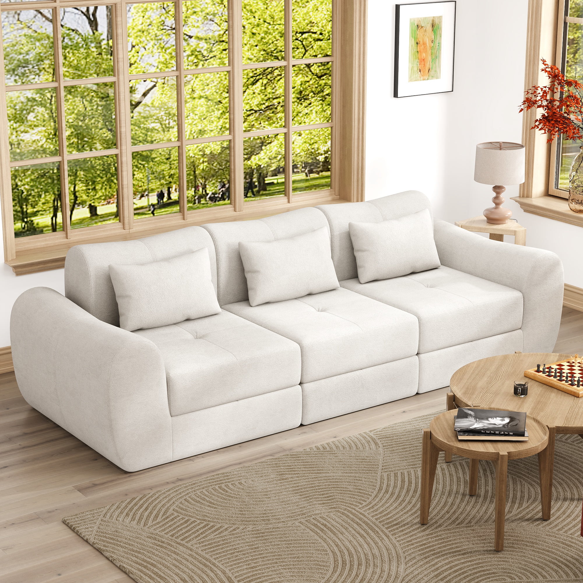 102" Cloud Sofa, 4-in-1 Folding Sofa Bed, Floor-Standing Boneless Couch, Futon Sofa Bed for Living Room, Bedroom and Entertainment Room(White)