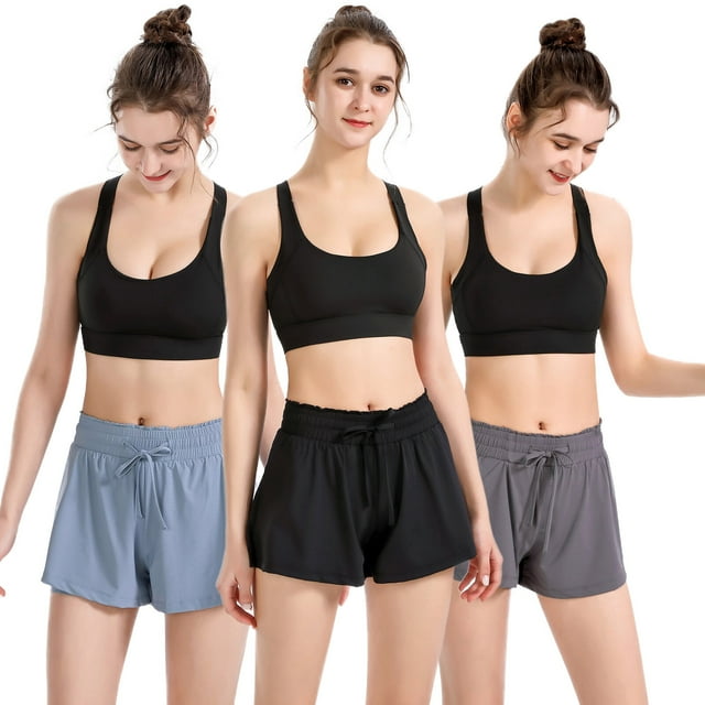 Pantalones cortos deportivos 2 en 1 para mujer cintura alta transpirables de secado rápido con cordón para correr