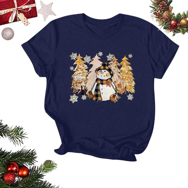 Puntoco Blusas estampadas de moda para mujer, blusas de manga corta, camisetas de cuello redondo