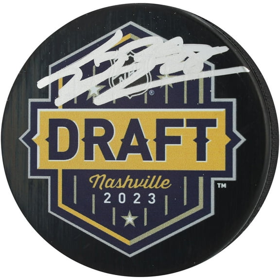 Connor Bedard Chicago Blackhawks Autographed 2023 NHL Draft Hockey Puck - Fanatics Authentic Certified