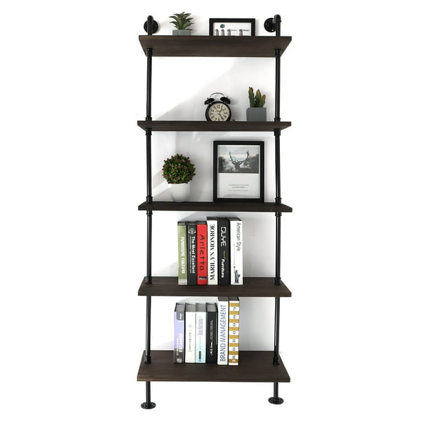 3 6 Tier Industrial Pipe Shelf Rustic, Pipe Wall Mount Ladder Bookcase