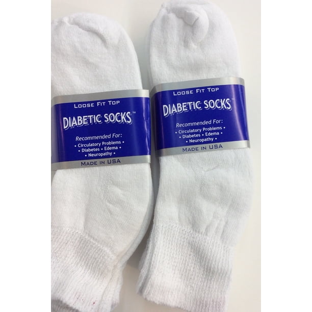 6 Pairs of Cotton Diabetic Neuropathy Crew Socks (9-11, Fits Men's Shoe Size 7-9.5, White