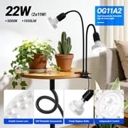Barrina Orbgrow OG11A2 Clip On Grow Lights for Indoor Plants Integrated Stepless Dimming & Timing 5000K 22W(2 x 11W, 200 Watt Equiv) Full Spectrum 2-Gooseneck with E26 Plant Light Bulbs