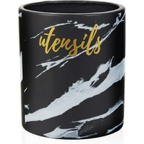 Servette Home Ceramic Utensil Holder for Kitchen Counter – Black Marbelized Utensil Crock