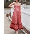 thumbnail image 6 of Green Checkerboard Print Spaghetti Strap Maxi Dress With Ruffle Hem, 6 of 19
