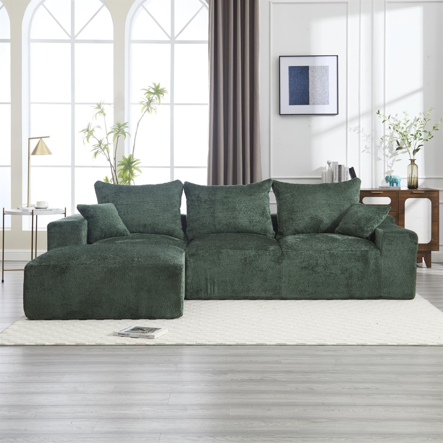 Demi Bonn 108" Modern L-Shaped Sofa, Premium Fabric Couch with Deep Seating, Freestyle Setup, No Assembly Needed for Living Room Relaxation, Green