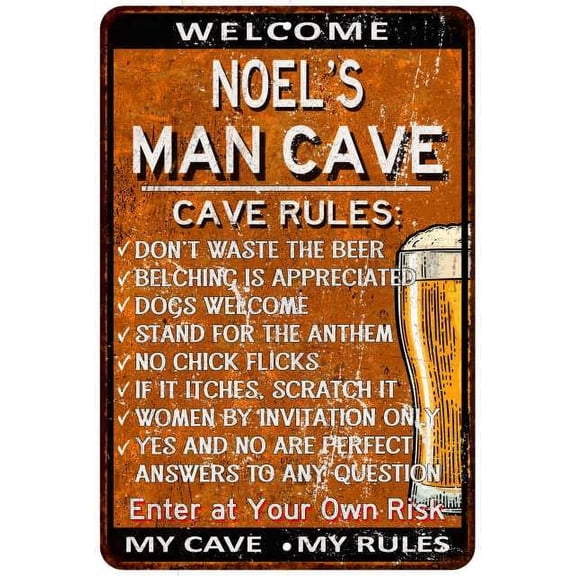 NOEL'S Man Cave Rules Rusty Sign Garage Decor 8 x 12 High Gloss Metal 208120051097