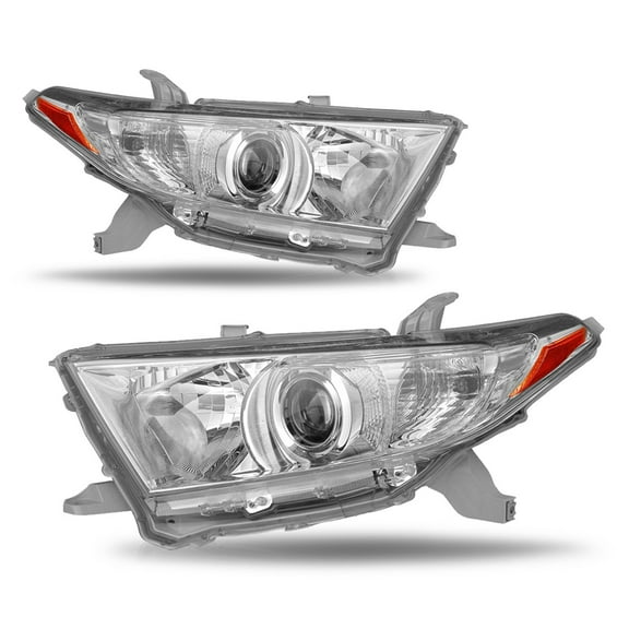 For 2011-2013 Toyota Highlander Chrome Headlights Amber Corner Lamp Pair L R Set