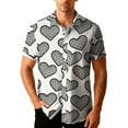 thumbnail image 2 of YueHuiYing Men's Valentine's Day Short-Sleeve Collared Shirt Black and White Heart Print Button-Down Colorful Printed Clothing, 2 of 9