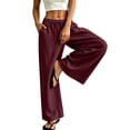 thumbnail image 5 of Zedker Women 100% Cotton Pants Wide Leg Casual Palazzo Pants Flowy Beach Summer Trousers Pants with Pockets Wine S, 5 of 10