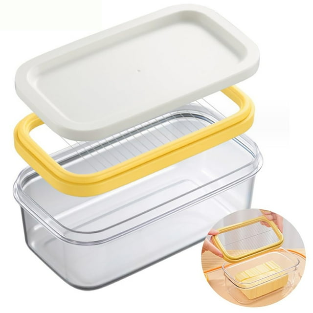 Oleegame 1PC Produce Storage Butter Slicer Cutter Stainless Butter Cutter Slicer Stick Butter Cutter Container For Fridge Easy Cutting Two 4oz Sticks Butter Yellow