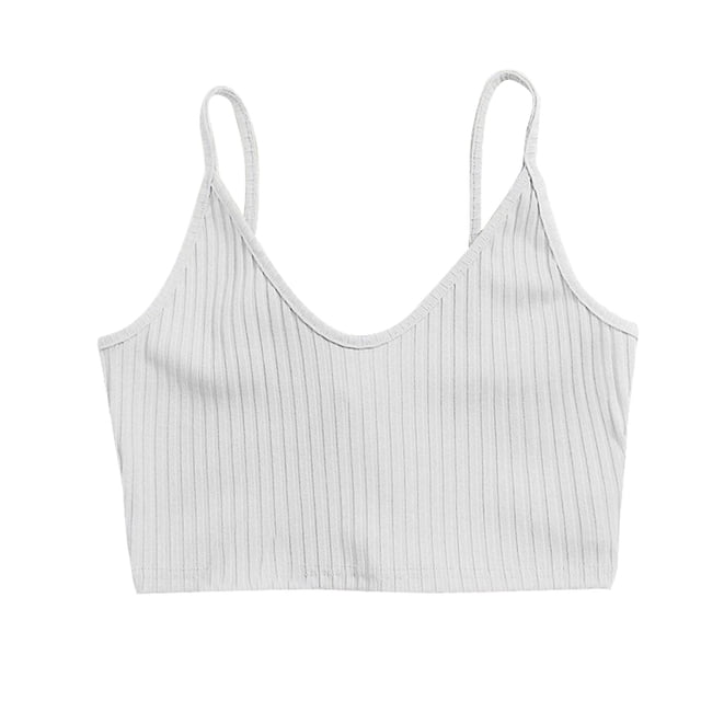 Txlixc Blusas cortas sin espalda con cuello en V y tirantes finos acanalados para mujer Txlixc Sexy