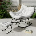thumbnail image 3 of Outdoor Oversized Lounge Chair with Footrest, Papasan Rocking Chair with Ottoman and Sturdy Metal Frame, Patio Rattan Egg Rocker for Balcony Backyard Porch Bedroom, White, 3 of 8
