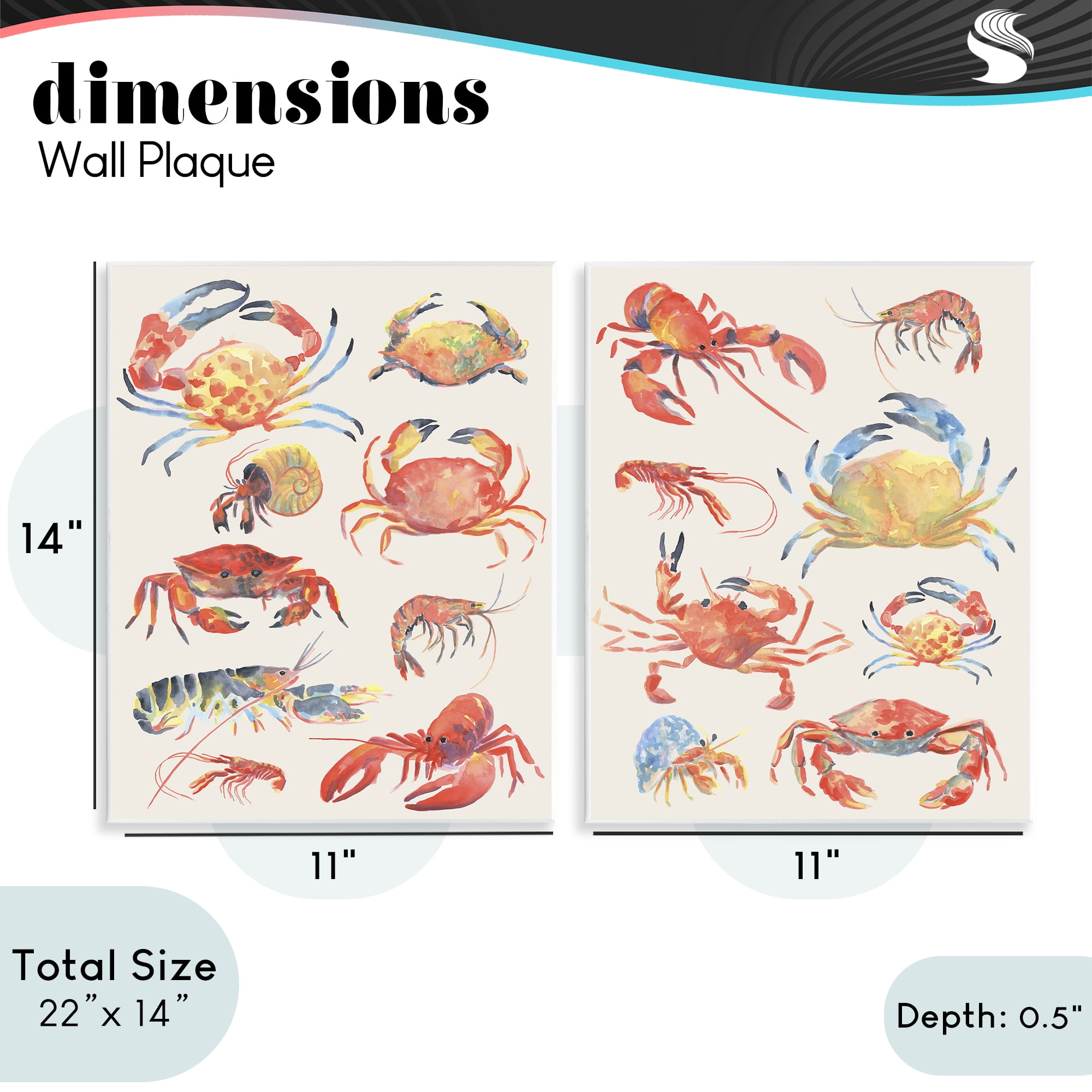 Stupell Industries Aquatic Crustacean Collection 2 Piece Wall Plaque Art Set, design by June Erica Vess