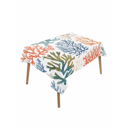 Water Blue Red Coral Table Cloth 60x102 Inch Rectangle Summer Marine Life Waterproof Tablecloth Washable Table Cover for Party Picnic Dinner Decor