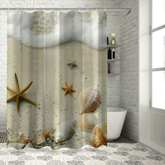 Shiartex  Beach Shower Curtain Sets,Starfish Seashell Bathroom Curtains,Ocean Themed Bath Curtain,Waterproof Fabric with Hooks 36x72