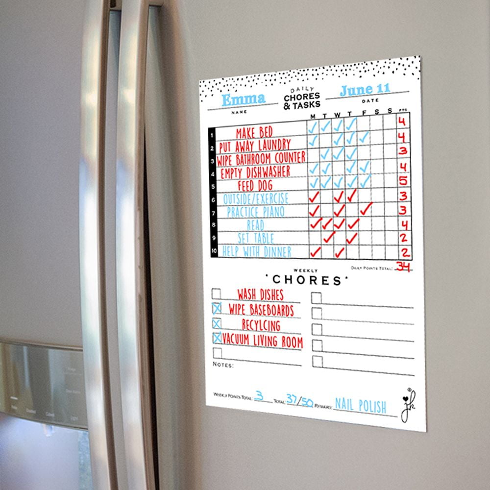 Dry Erase Single Child Chores Chart for Fridge, Routine, Behavior & Homeschool Schedule