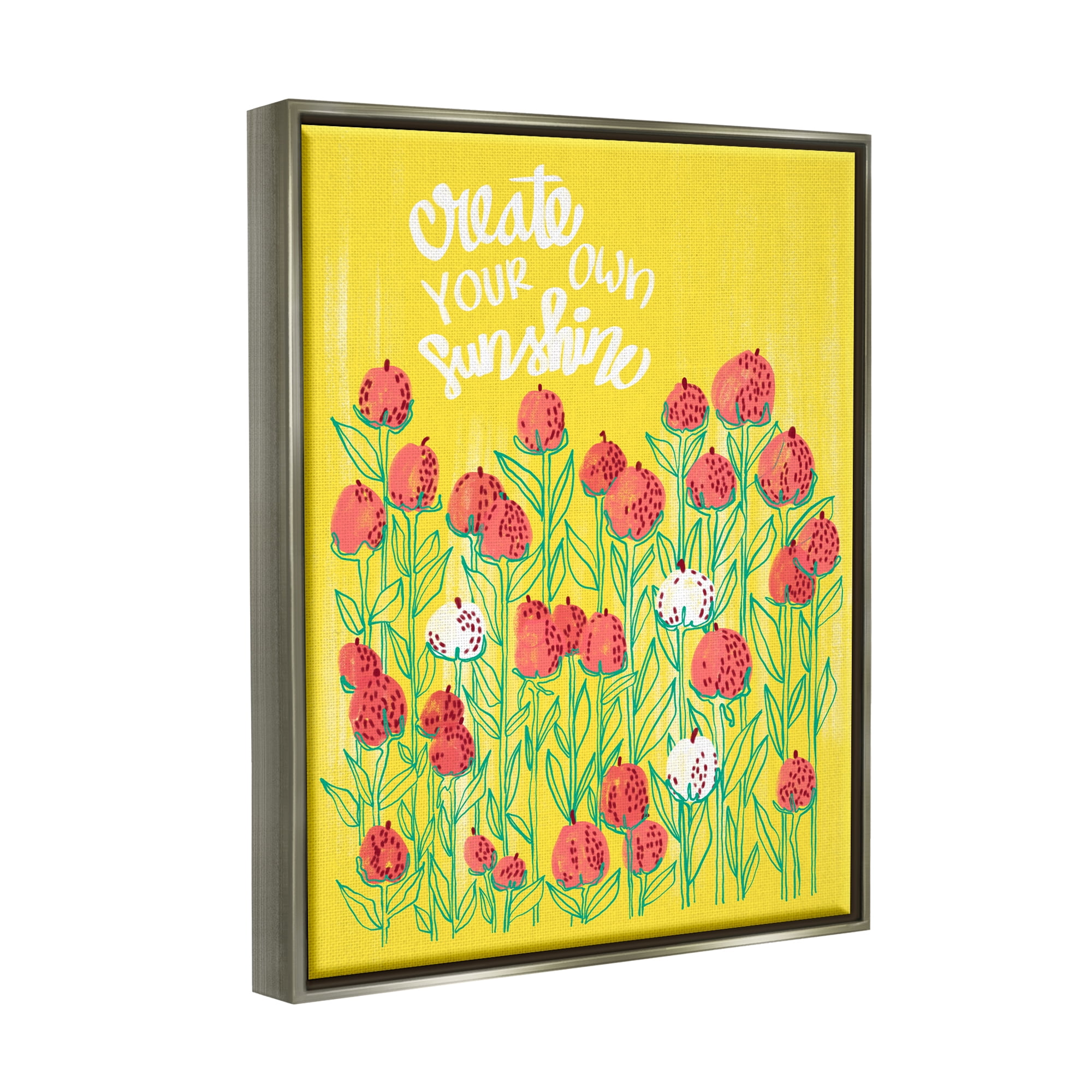 Stupell Industries Create Your Sunshine Floral Botanical & Floral Painting Gray Floater Framed Art Print Wall Art, 17 x 21