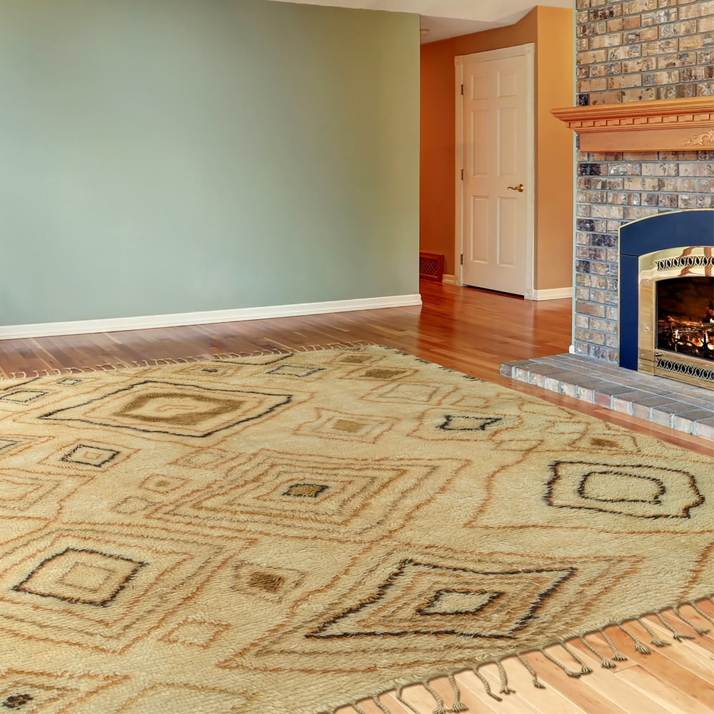 Lr Home Moroccan Ivory & Gold 9 Feet x 12 Feet Hand Knotted Indoor Area Rug