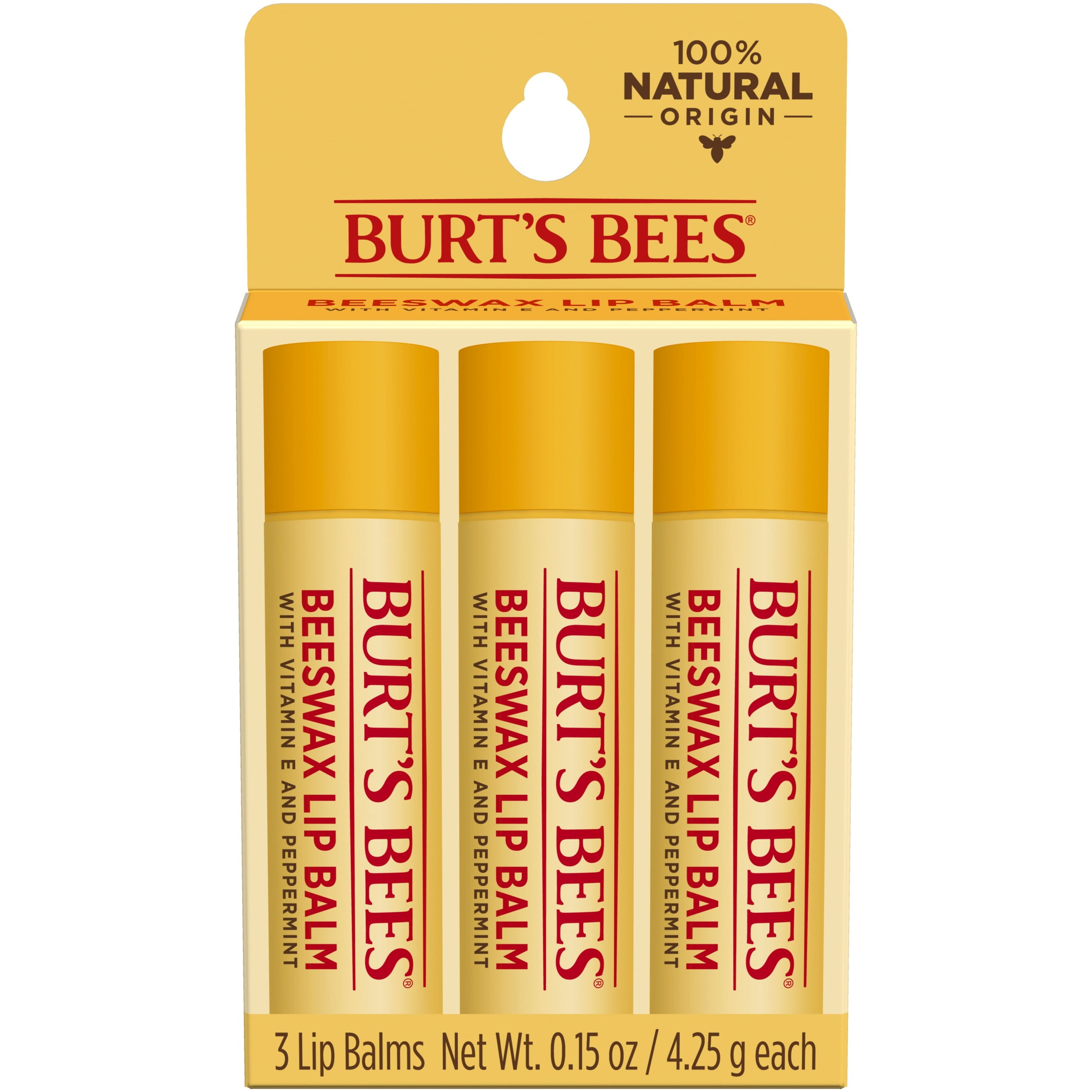 Verscherpen vangst Allergie Burt's Bees 100% Natural Moisturizing Lip Balm, with Beeswax, Vitamin E &  Peppermint Oil, 3 Tubes - Walmart.com