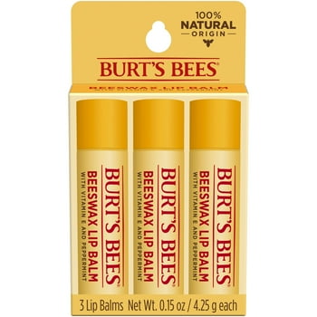 Burt's Bees 100% Natural  Moisturizing Lip Balm, with Beeswax,  E & Peppermint Oil, 3 Tubes