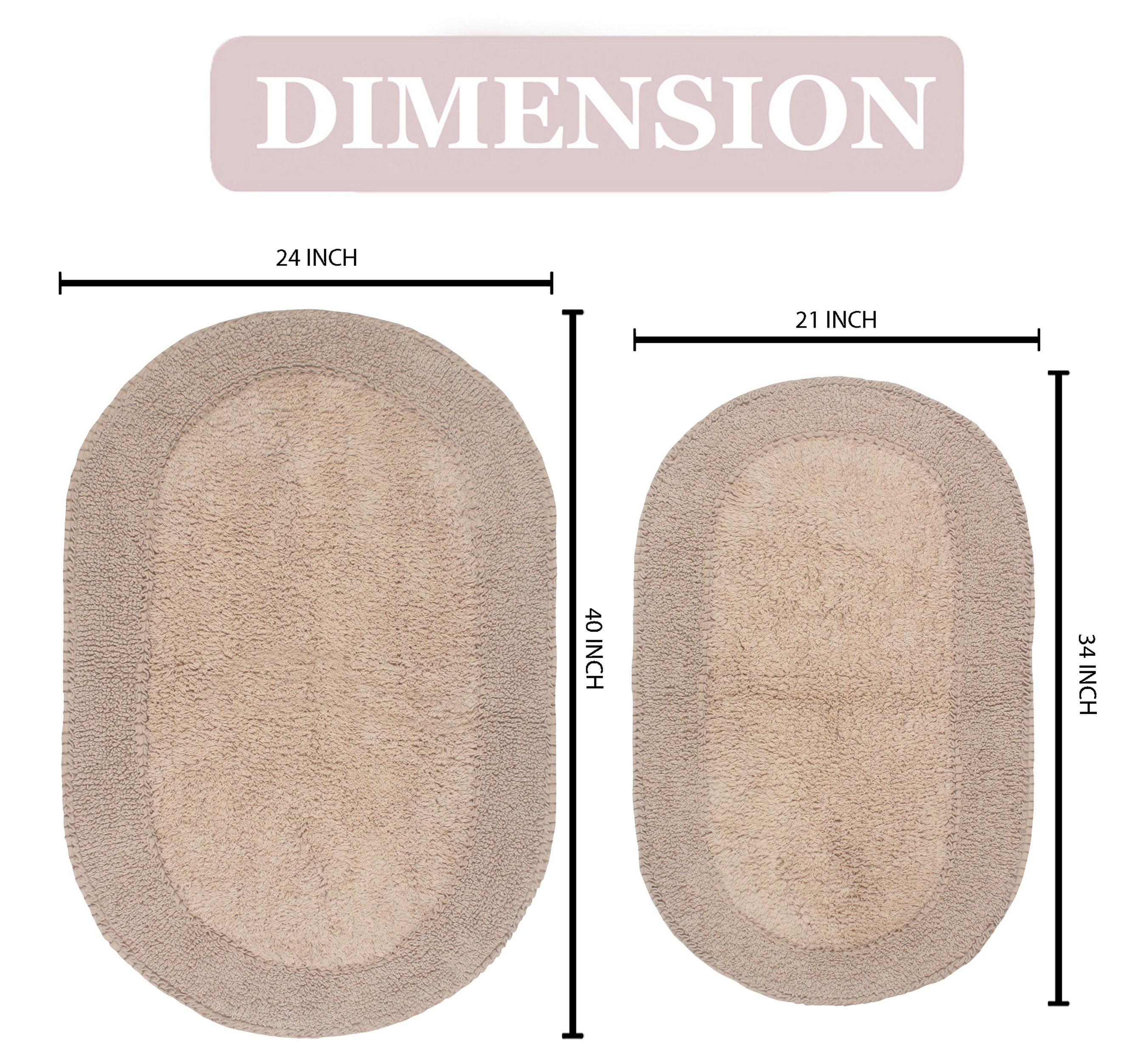 Home Weavers Double Ruffle Collection 100% Cotton Non-Slip Bathroom Rug Set Machine Washable Bath rug-21"x34", Bathroom Rug- 24"x40", Linen Color 2 Piece Bath rug set