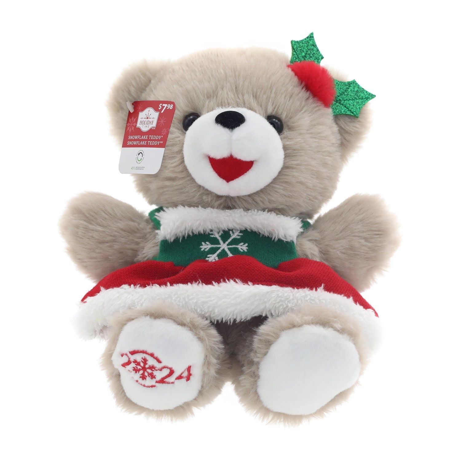 Holiday Time 9” Snowflake Teddy Brown and Red Girl
