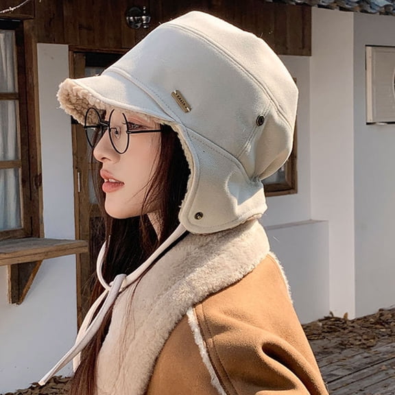 Ynynloco Women Winter Waterproof Earflap Trapper Hats Hunting Ski Hat Sherpa Baseball Cap Ear Flap Fashion Cap Aviator Hat with Chin Strap