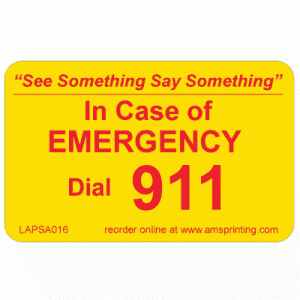 Emergency 911 Phone Stickers, Laminated Stickers on Yellow Gloss with Red Ink. Permanent and Self-adhesive labels. Label Size: 2