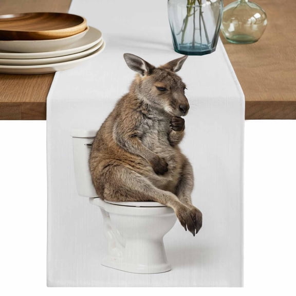 Table Runner - 48 Inch Long, Funny Kangaroos Kitchen Dining Table Runner Dresser Scarves, Cute Art Fun Lovely Animals on Toilets Farmhouse Decor for Coffee Tables Wedding Party Banquet