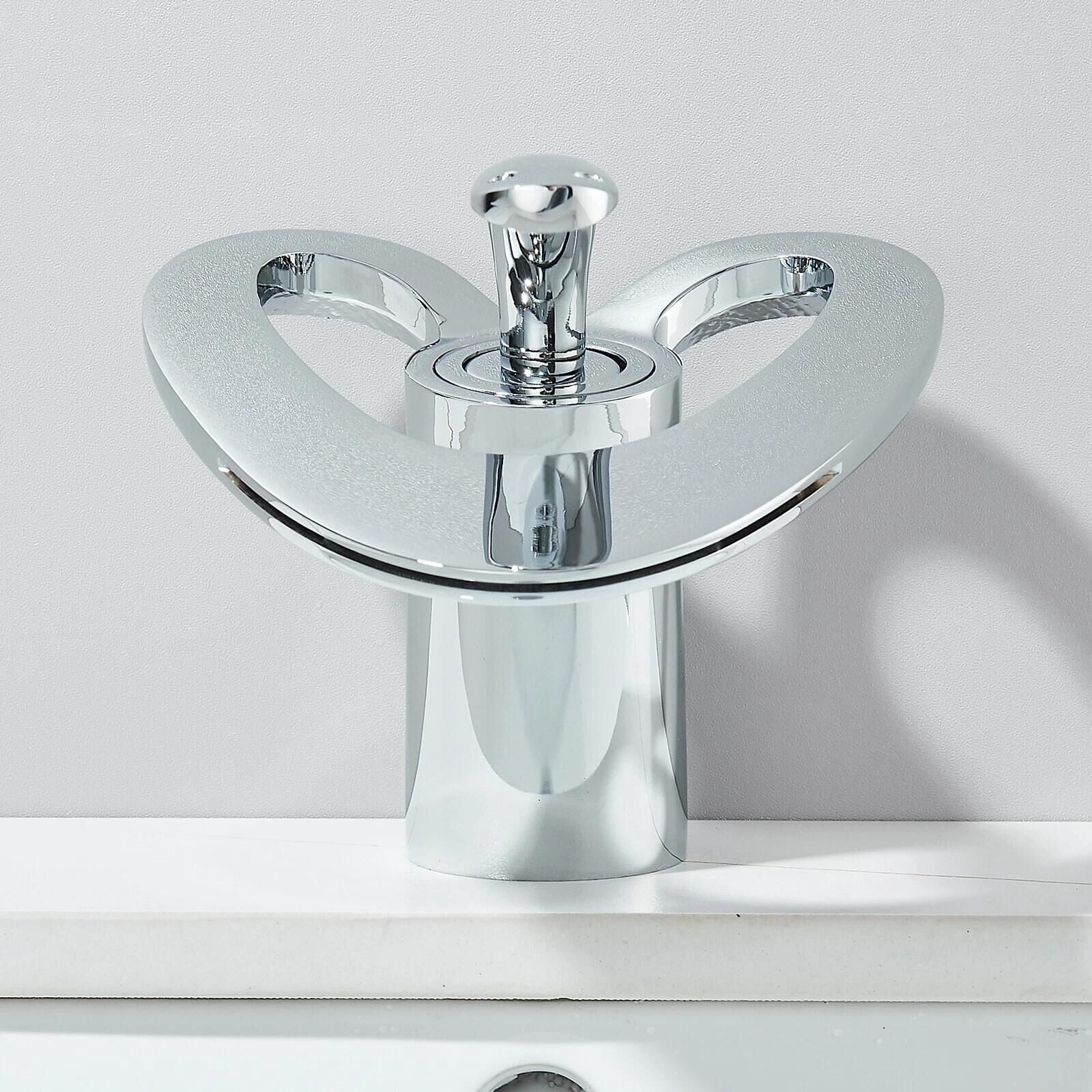 Chrome Bathroom Sink Faucet Single Handle 1 Hole Vanity Mixer Waterfall Faucets