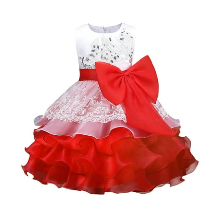

REORIAFEE Girl Casual Floral Print Dress Homecoming Dress Net Yarn Hollow Out Lace Sequins Bowknot Birthday Party Flowers Gown Photoshoot Dress Swing Dress Uniform Dress Red 7-8 Years